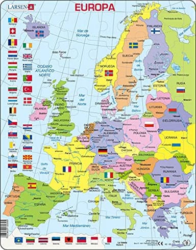 Larsen K2 Mapa político de Europa, edición en Español, Puzzle de marco con 48 piezas