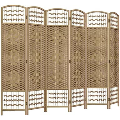 HOMCOM Biombo Separador de Ambientes de 6 Paneles 240x170 cm Divisor de Habitación Plegable de Cuerda de Papel y Marco de Madera Decoración para Dormitorio Salón Natural