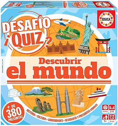 Educa - Juego de Mesa para 2 a 4 Jugadores Donde descubrirán el Mundo. Más de 380 Preguntas y 4 categorías Distintas | Desafío Quiz. Recomendado a Partir de 7 años (18218)