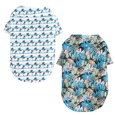 Yanmucy Camisa Hawaiana de 2 Piezas para Perros pequeños, Ropa de Verano para Perros pequeños, Ropa Fresca y Transpirable, patrón de Hojas de Palmera de Coco para Mascotas pequeñas