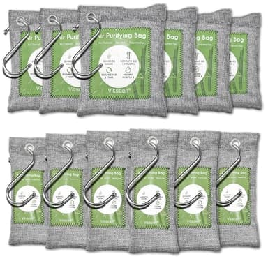 Paquete de 12 bolsas purificadoras de aire de bambú, bolsas de carbón activado absorbente de olores, absorbente de humedad, ambientador natural para automóvil, desodorante para zapatos(6x50g, 6x150g)