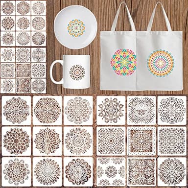 36pcs Mandala Stencil Plantillas Reutilizables DIY Pintura Plantillas Para Pintar Accesorios Para Pared, Armario De Pared, Lienzo, Decoración De Almohadas (10.1 * 10.1cm,15.2 * 15.2cm)
