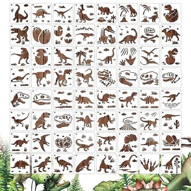 MWOOT 64 Piezas Stencil Plantillas Pintura Dinosaurio, Reutilizable Animal Painting Templates Kit, DIY Dibujo de Plantillas de Pintura Artesanía para la Tarjeta de Regalo, roca decoración(7.6x7.6cm)