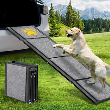 BACOENG 180cm Rampa para Perros Coche Plegable, Rampa para Perros portátil para Perros Grandes con Alfombra Antideslizante, Disponible para camión, Coche, SUV, Soporta hasta 110 KG