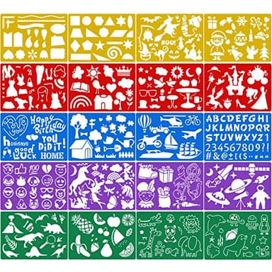 Qpout 20 Piezas Plantillas de Dibujo en Color para niños, Plantillas de Pintura plástica para niños cumpleaños Halloween Navidad Dinosaurio Fiesta Regalo Suministros Herramienta de Pintura Preescolar