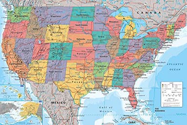 1art1 Mapas - Mapa Geográfico De Los Estados Unidos De América, En Inglés Póster (91 x 61cm)