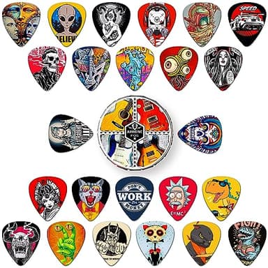 Paquete de 24 púas de guitarra finas, medianas y pesadas, púas de guitarra personalizadas, púas para guitarra acústica, guitarra eléctrica, bajo, incluye 0,46 mm, 0,71 mm, 0,96 mm, 1,2 mm (Mix-1)
