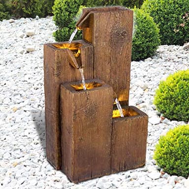 Fuente de jardín, Fuente, Fuente Decorativa, Fuente Interior, Fuente, Fuente con luz LED, Fuente de Agua en Cascada de 230 V para jardín, Estanque de jardín, terraza ((Holz-HÄUSCHEN)