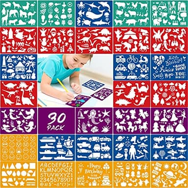 Qpout 30 Plantillas de Dibujo de Colores para Niños, animales sirena dinosaurio tiburón plantillas de pintura para niño niña cumpleaños Navidad regalos niños pequeños preescolar herramienta de pintura