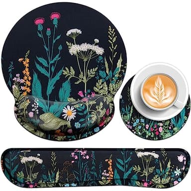 Acezeek Almohadilla Ratón De 3-En-1 De Juego, Reposamuñecas Raton+ Teclado+Posavasos,Ergonómica Almohadilla Raton De Espuma De Memoria,Mouse Pad para Aliviar El Dolor para Hogares,Oficinas, Juegos