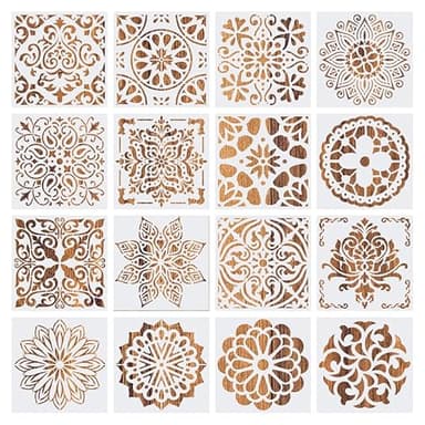 Plantillas de Mandala, Comius Sharp 16 Piezas Plantillas de Dibujo, Mandala Manualidades Painting Stencils, Reutilizables,cortadas con láser para Pintar Scrapbook Arte De Pared 15x15cm (Blanco)