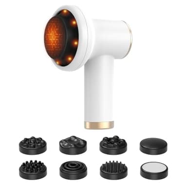 Masajeador Anticelulítico Eléctrico Inalámbrico con 9 Velocidades, 8 Cabezales Intercambiables, Aparato Portátil para Reducir Grasa y Tonificar Piernas, Abdomen y Cuerpo, Blanco