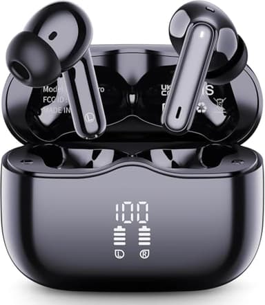 Auriculares Inalámbricos Bluetooth, Auriculares Bluetooth 5.4, 40H HiFi Estéreo con Reducción de Ruido 4 Mic, IP7 Impermeable Cascos inalambricos con Pantalla LED, Carga Rápida, Ajuste Cómodo, USB-C