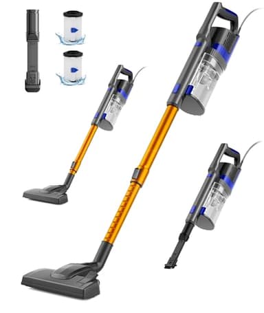 VACTechPro 32KPa/680W/6M Aspiradora, Aspiradora con Cable con 800ML Cubo de Basura, Aspirador con Diseño de Doble Asa, Aspirador con Cable para Suelos Duros, Aspirador Vertical Oro