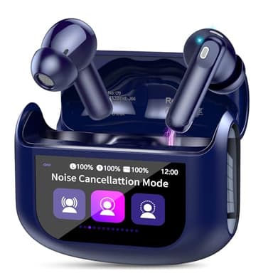 Auriculares Inalámbricos Bluetooth ANC Reducción de Ruido, 48H Auriculares Bluetooth 5.4 Con HD Micrófono, Sonido Premium, 5 Modos EQ Cascos Pantalla Táctil, IP7 Impermeable Cascos Inalámbricos, Azul