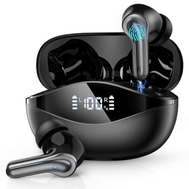 BKXCHA Auriculares Inalambricos Bluetooth 5.4, 2025 Cascos Inalambricos Bluetooth con ENC Mic, 50H HiFi Estéreo Wireless Headphones,IP7 Impermeable Ear Buds,Pantalla LED,Auriculares para iOS Android